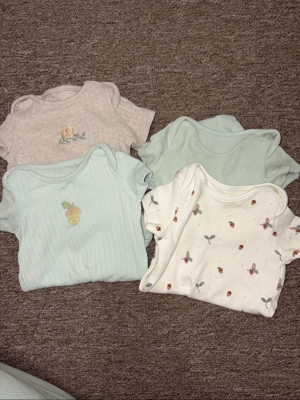 Baby Mint & Cream Short Sleeve Onesies - 4 Pack in Autumn inspired prints
